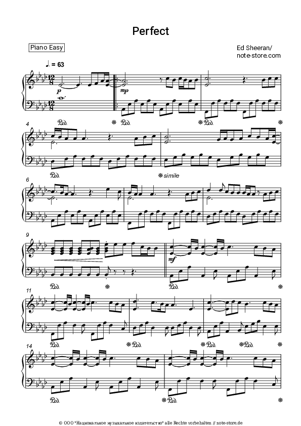 Einfache Noten Ed Sheeran - Perfect - Klavier.Einfach