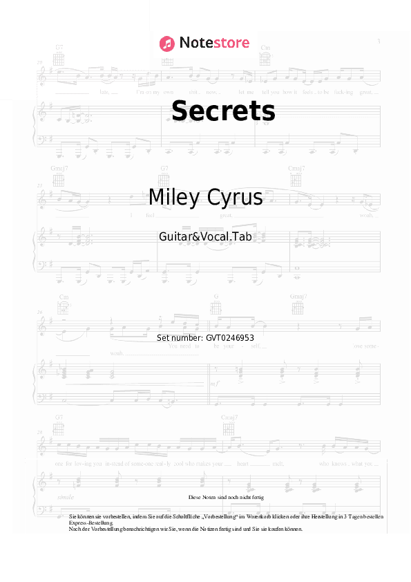 Akkorde und Gesang Miley Cyrus, Lindsey Buckingham, Mick Fleetwood - Secrets - Gitarre&Gesang.Tabs
