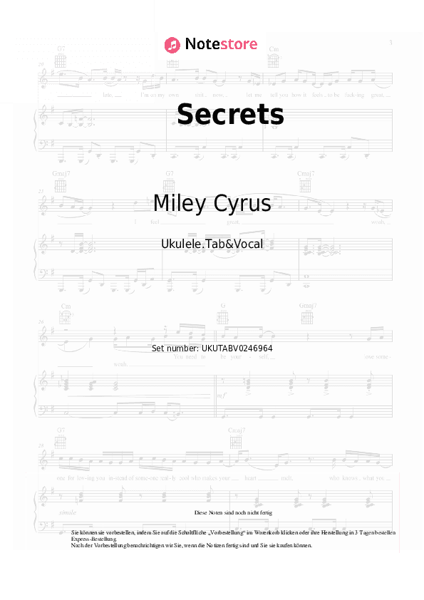 Noten Miley Cyrus, Lindsey Buckingham, Mick Fleetwood - Secrets - Ukulele.Tabs&Gesang