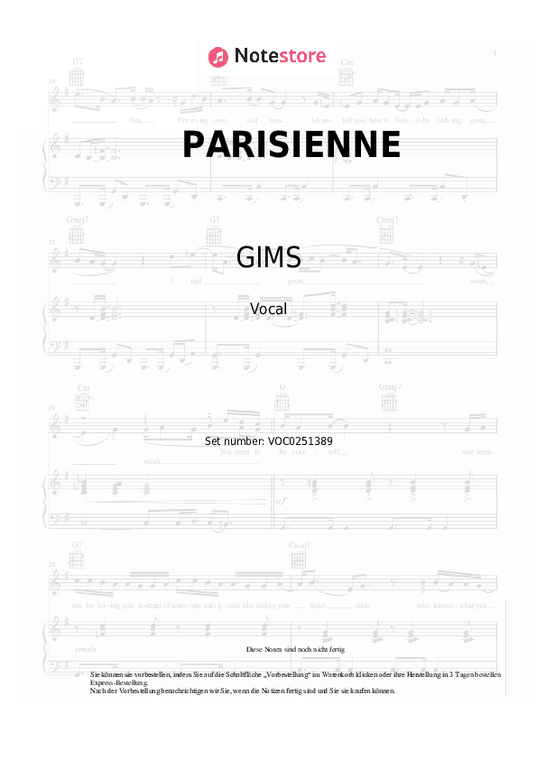 Noten GIMS, La Mano 1.9 - PARISIENNE - Gesang