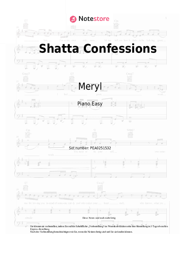 Einfache Noten Meryl, N’Ken - Shatta Confessions - Klavier.Einfach