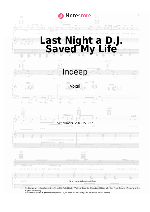 Noten Indeep - Last Night a D.J. Saved My Life - Gesang