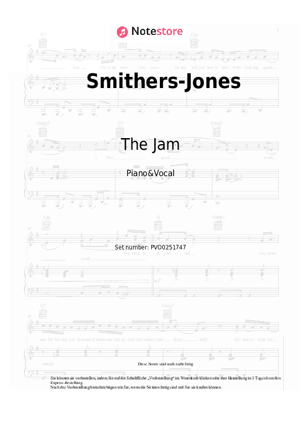 Noten mit Gesang The Jam - Smithers-Jones - Klavier&Gesang