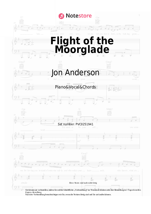 Noten und Akkorde Jon Anderson - Flight of the Moorglade - Klavier&Gesang&Akkorde