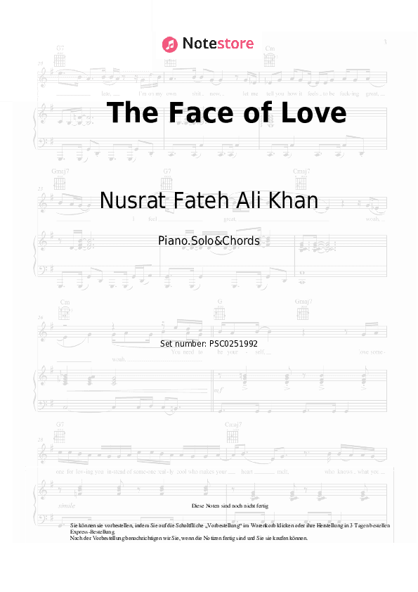 Noten und Akkorde Nusrat Fateh Ali Khan, Eddie Vedder - The Face of Love - Klavier.Solo&Akkorde