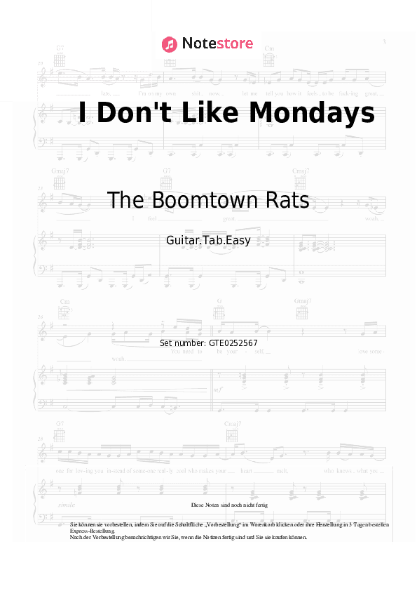 Einfache Tabs The Boomtown Rats - I Don't Like Mondays - Gitarre.Tabs.Einfach