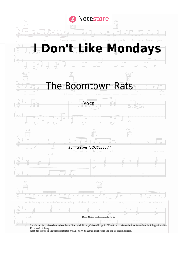 Noten The Boomtown Rats - I Don't Like Mondays - Gesang