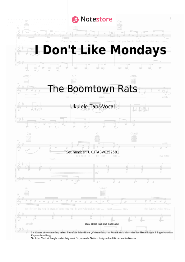 Noten The Boomtown Rats - I Don't Like Mondays - Ukulele.Tabs&Gesang