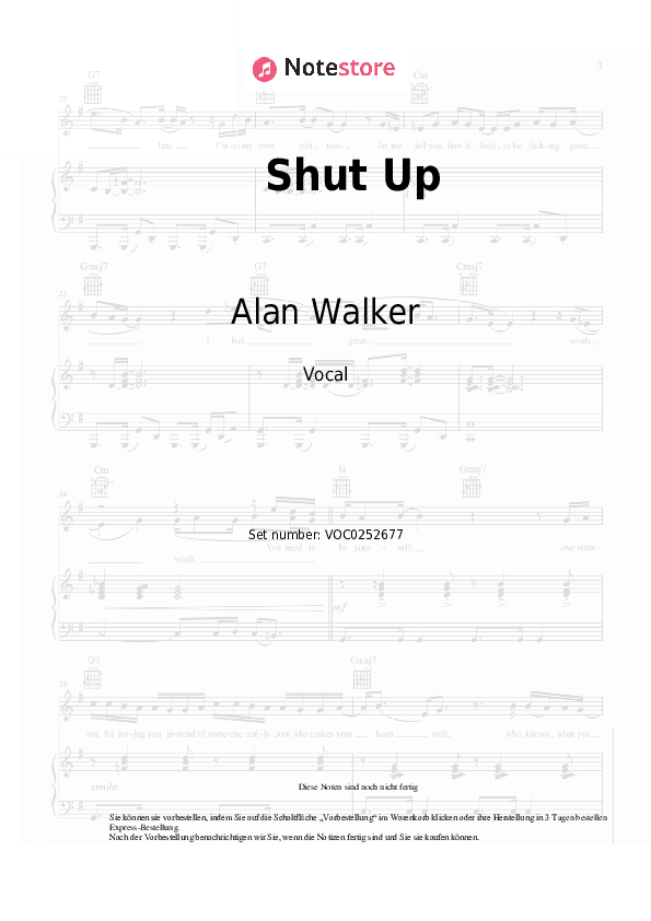 Noten Alan Walker, UPSAHL - Shut Up - Gesang