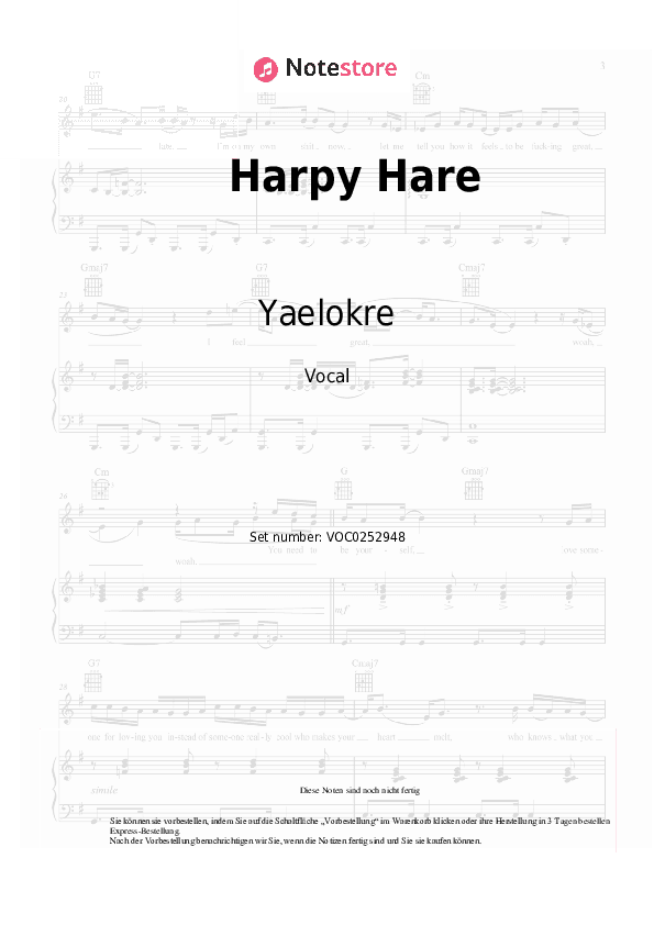 Noten Yaelokre - Harpy Hare - Gesang