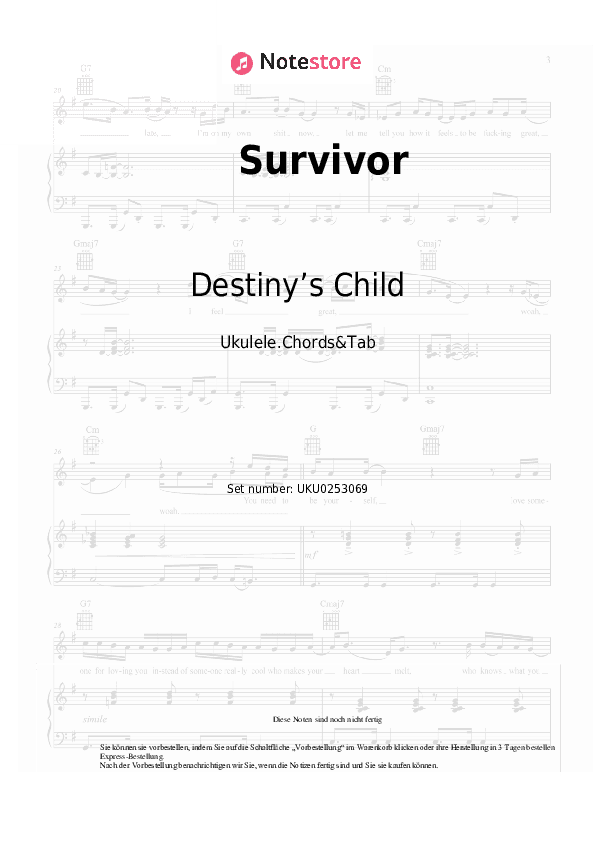Noten Destiny’s Child - Survivor - Ukulele.Akkorde&Tabs