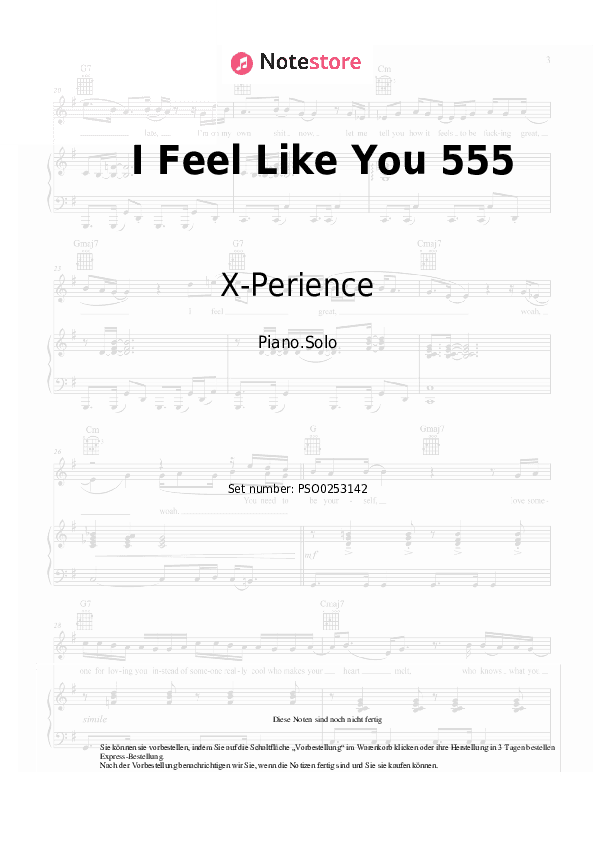 Noten X-Perience - I Feel Like You 555 - Klavier.Solo