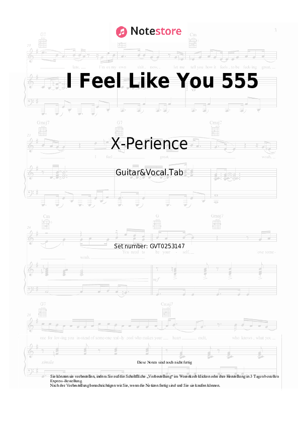 Akkorde und Gesang X-Perience - I Feel Like You 555 - Gitarre&Gesang.Tabs