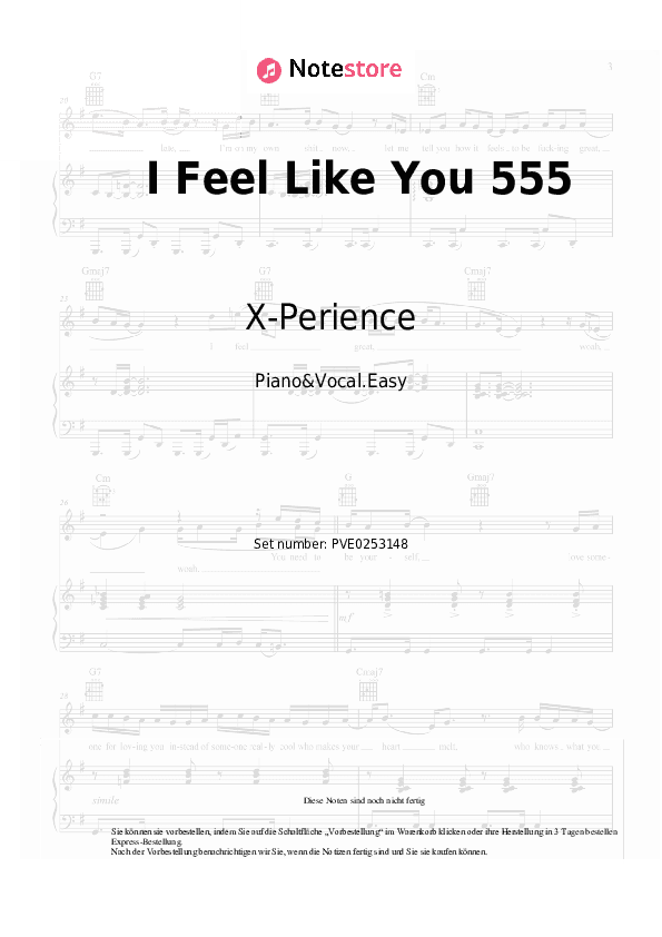 Einfache Noten X-Perience - I Feel Like You 555 - Klavier&Gesang.Einfach