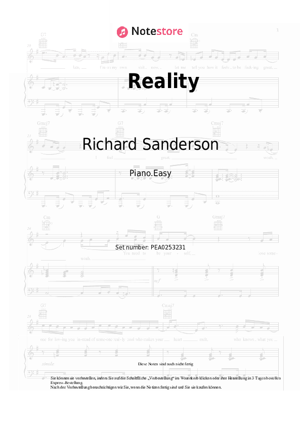 Einfache Noten Richard Sanderson - Reality - Klavier.Einfach