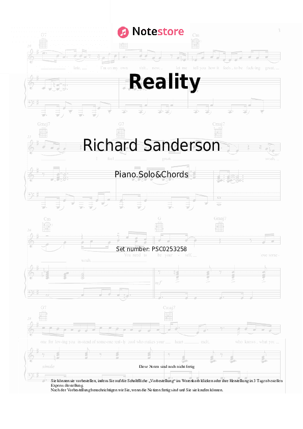 Noten und Akkorde Richard Sanderson - Reality - Klavier.Solo&Akkorde