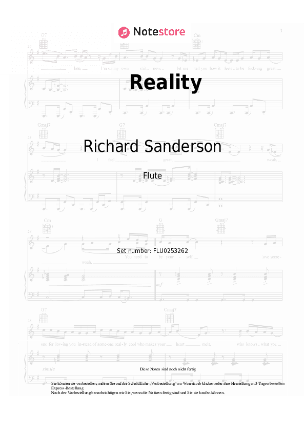 Noten Richard Sanderson - Reality - Flöte
