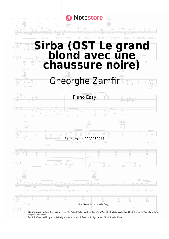 Einfache Noten Gheorghe Zamfir - Sirba (OST Le grand blond avec une chaussure noire) - Klavier.Einfach
