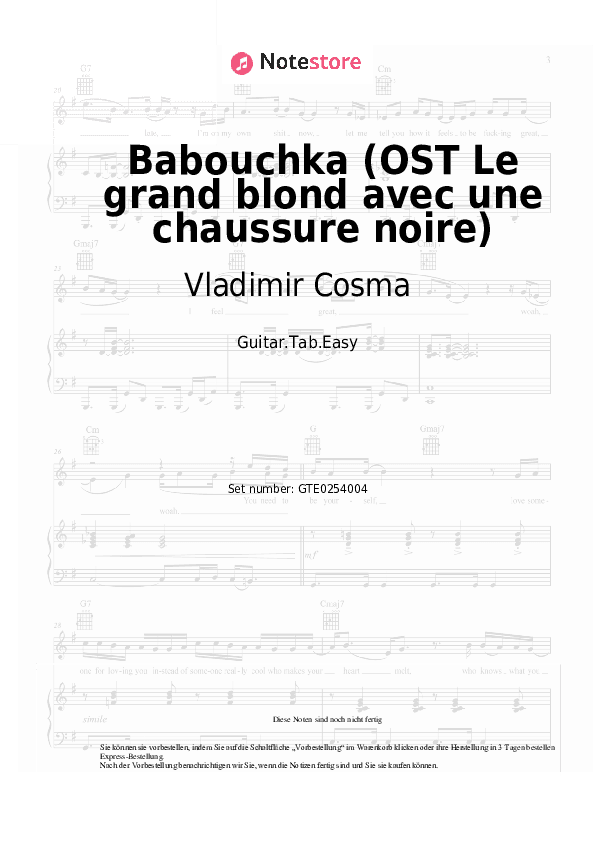 Einfache Tabs Vladimir Cosma, Gheorghe Zamfir - Babouchka (OST Le grand blond avec une chaussure noire) - Gitarre.Tabs.Einfach
