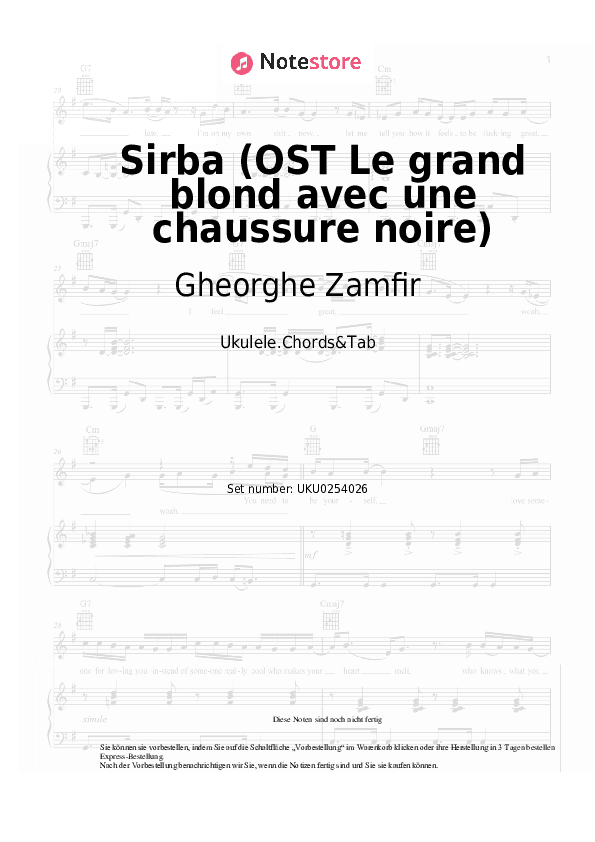 Noten Gheorghe Zamfir - Sirba (OST Le grand blond avec une chaussure noire) - Ukulele.Akkorde&Tabs