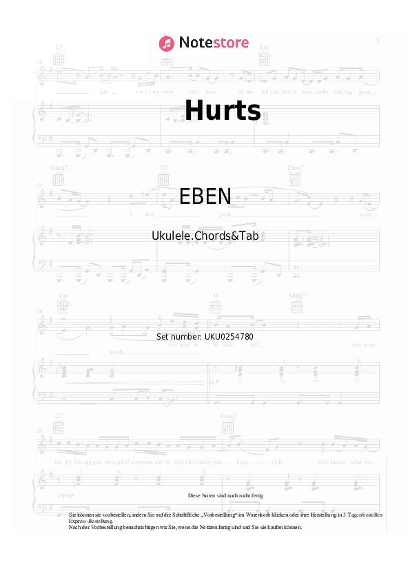 Noten EBEN - Hurts - Ukulele.Akkorde&Tabs