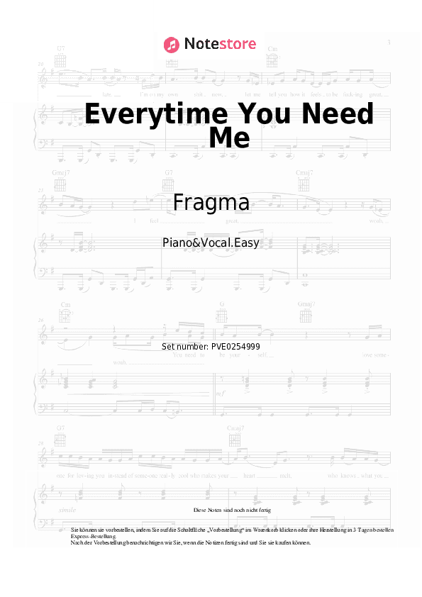 Einfache Noten Fragma - Everytime You Need Me - Klavier&Gesang.Einfach
