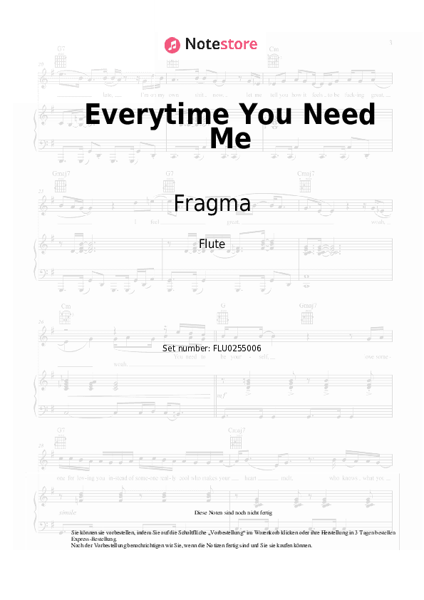 Noten Fragma - Everytime You Need Me - Flöte