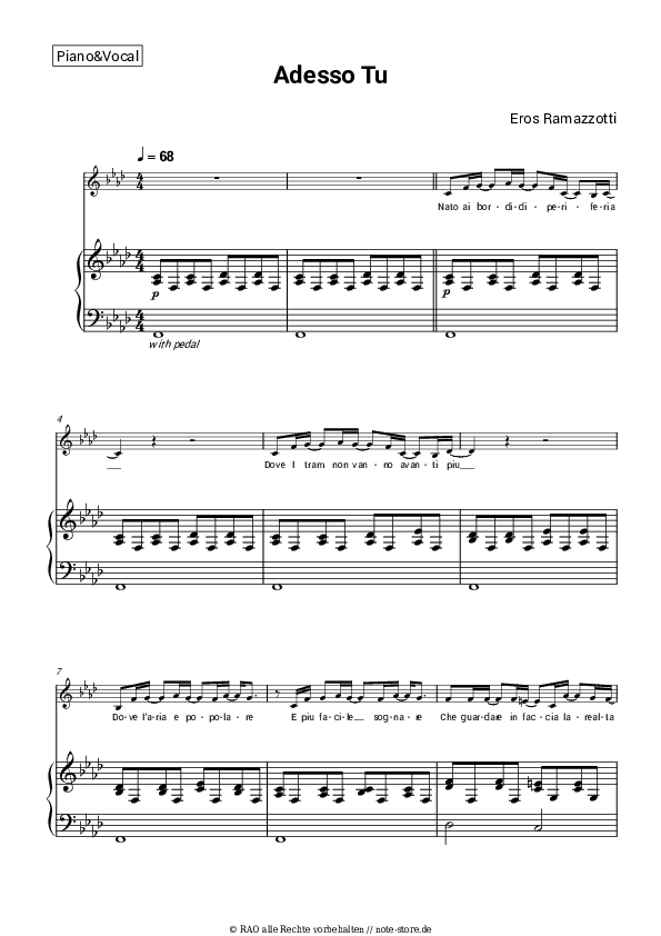 Noten mit Gesang Eros Ramazzotti - Adesso tu - Klavier&Gesang