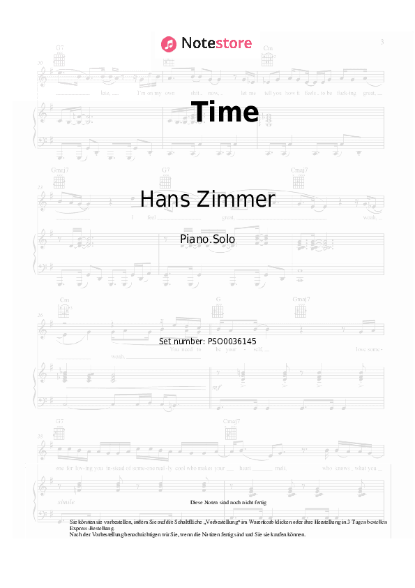 Noten Alan Walker, Hans Zimmer - Time - Klavier.Solo