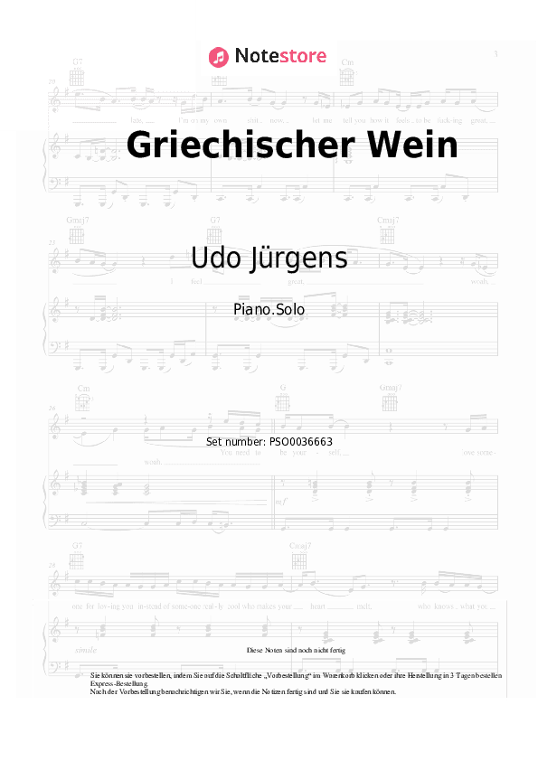 Noten Udo Jürgens - Griechischer Wein - Klavier.Solo