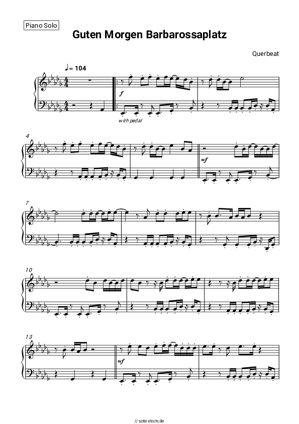 Noten Querbeat - Guten Morgen Barbarossaplatz - Klavier.Solo