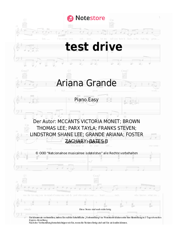 Einfache Noten Ariana Grande - test drive - Klavier.Einfach