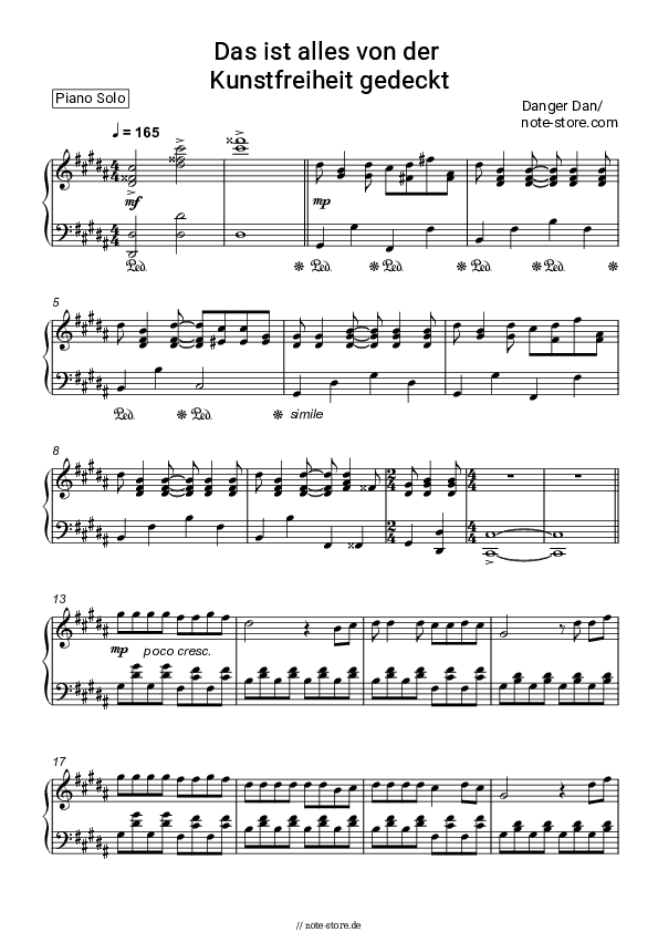Noten Danger Dan - Das ist alles von der Kunstfreiheit gedeckt - Klavier.Solo