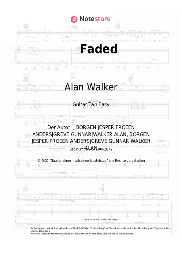 Einfache Tabs Alan Walker - Faded - Gitarre.Tabs.Einfach