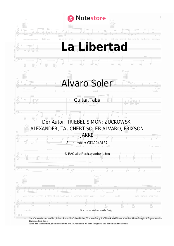 Tabs Alvaro Soler - La Libertad - Gitarre.Tabs