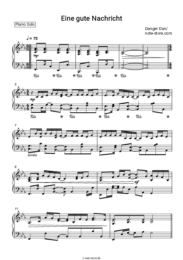 Noten Danger Dan, Antilopen Gang - Eine gute Nachricht - Klavier.Solo