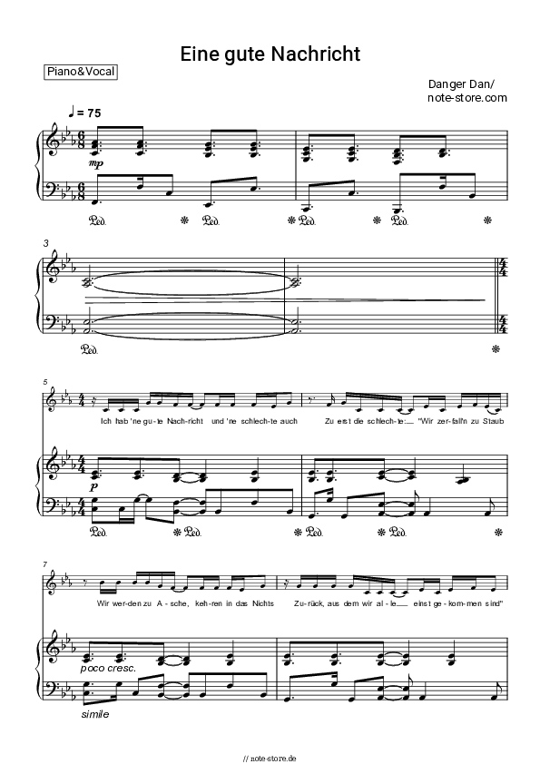 Noten mit Gesang Danger Dan, Antilopen Gang - Eine gute Nachricht - Klavier&Gesang