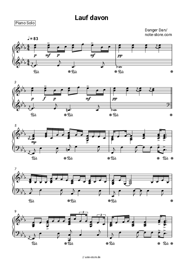 Noten Danger Dan - Lauf davon - Klavier.Solo