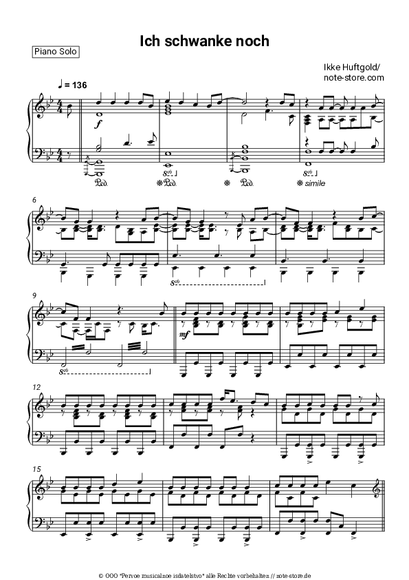 Noten Ikke Huftgold - Ich schwanke noch - Klavier.Solo