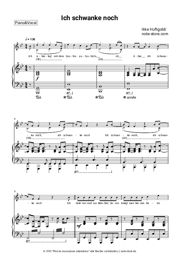 Noten mit Gesang Ikke Huftgold - Ich schwanke noch - Klavier&Gesang
