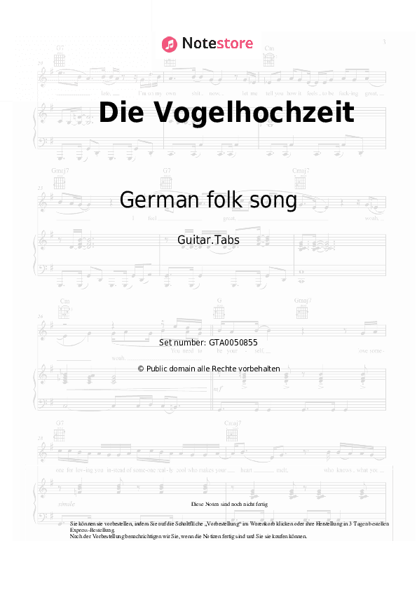 Tabs German folk song - Die Vogelhochzeit - Gitarre.Tabs