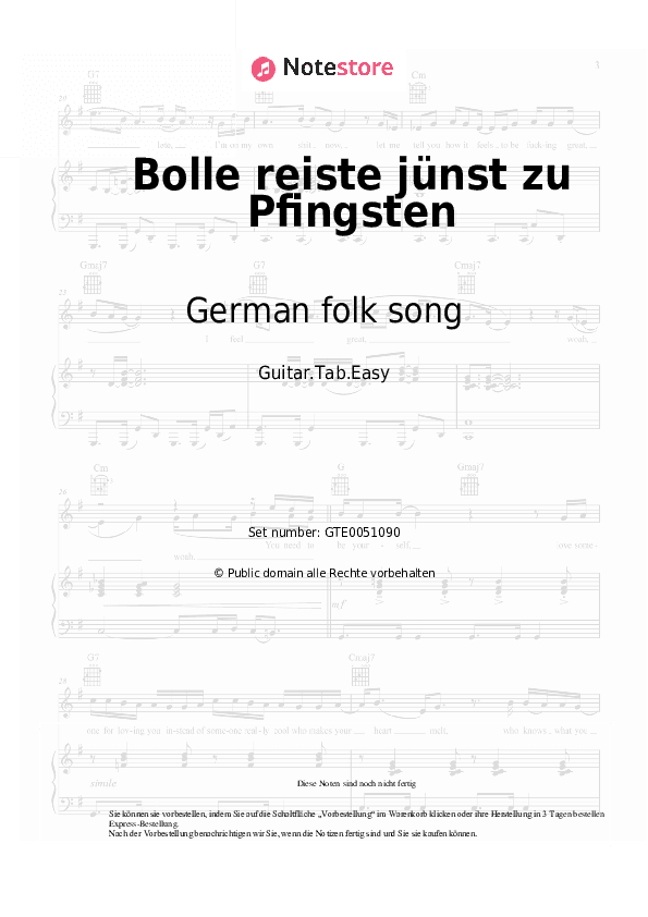 Einfache Tabs German folk song - Bolle reiste jünst zu Pfingsten - Gitarre.Tabs.Einfach