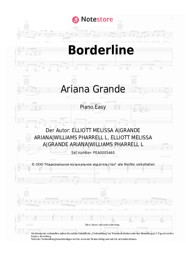 Einfache Noten Ariana Grande, Missy Elliott - Borderline - Klavier.Einfach
