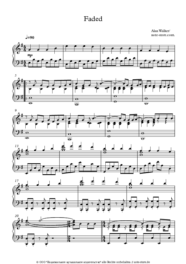 Noten Alan Walker - Faded - Klavier.Solo