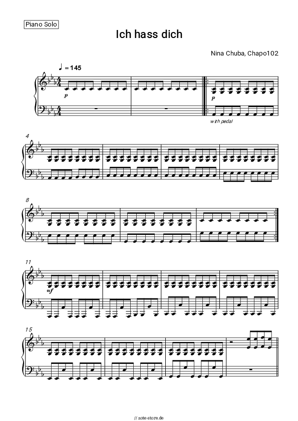 Noten Nina Chuba, Chapo102 - Ich hass dich - Klavier.Solo