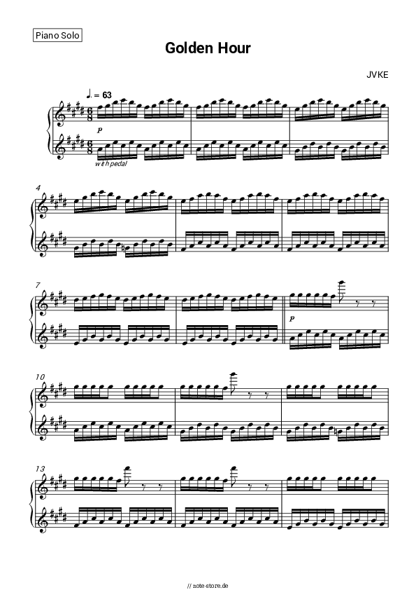 Noten JVKE - Golden Hour - Klavier.Solo