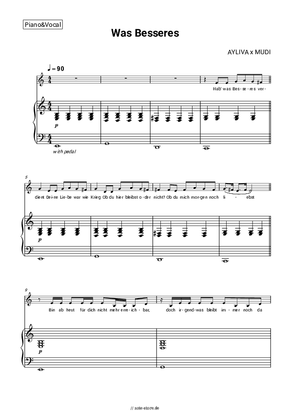 Noten mit Gesang AYLIVA, Mudi - Was Besseres - Klavier&Gesang