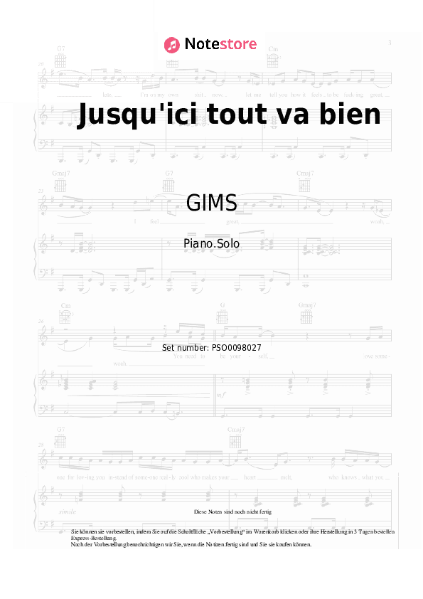Noten GIMS - Jusqu'ici tout va bien - Klavier.Solo