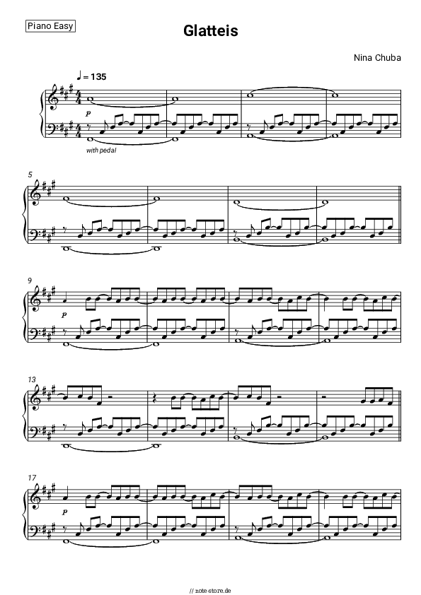 Einfache Noten Nina Chuba - Glatteis - Klavier.Einfach