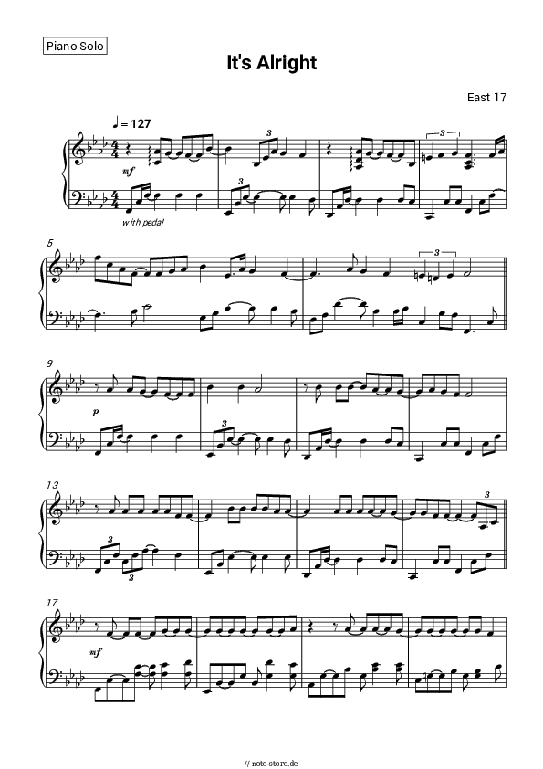 Noten East 17 - It´s Alright - Klavier.Solo